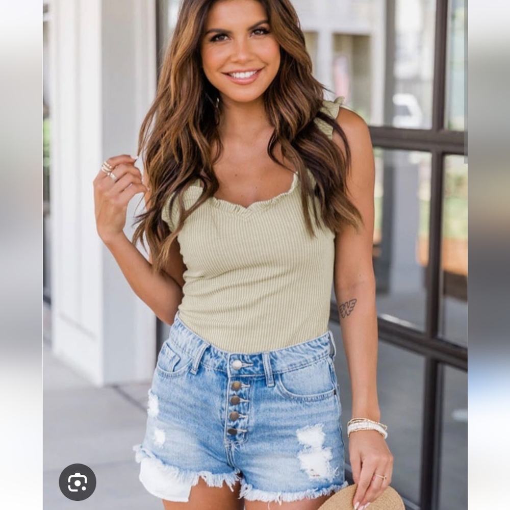 Pink Lily Ribbed Sweetheart Ruffle Bodysuit